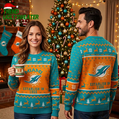 Miami Dolphins Classic 1966 Logo Ugly Christmas Sweater