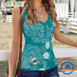 Miami Dolphins Flower Pattern Women’s V-Neck Ribbed Tank Top