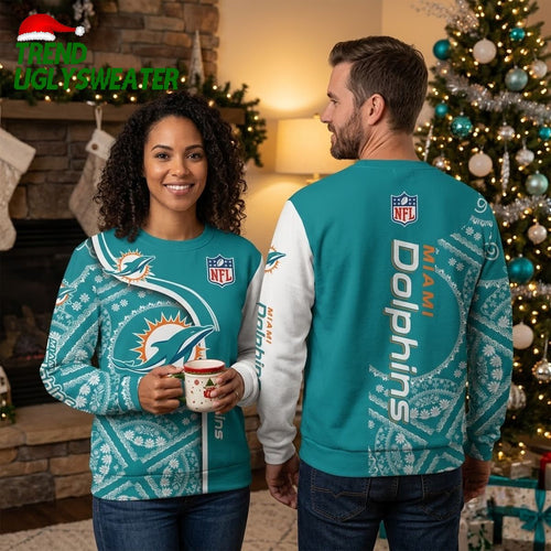 Miami Dolphins Logo And Pattern Ugly Christmas Sweater