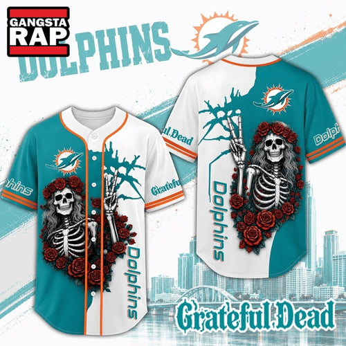 Miami Dolphins NFL Game Day Grateful Dead Baseball Jersey Shirt