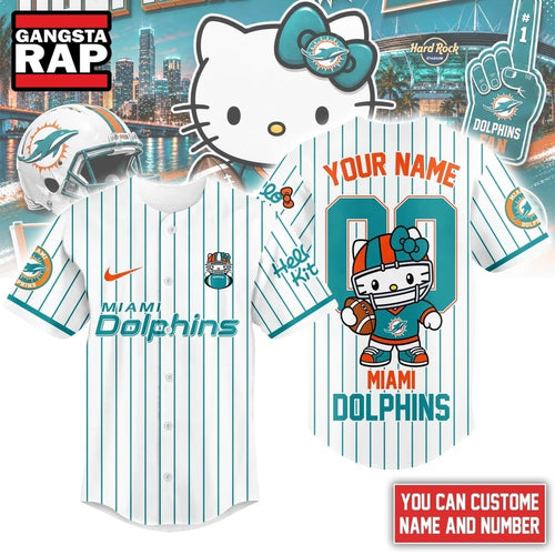 Miami Dolphins NFL Kitty Game Day Custom Baseball Jersey Shirt
