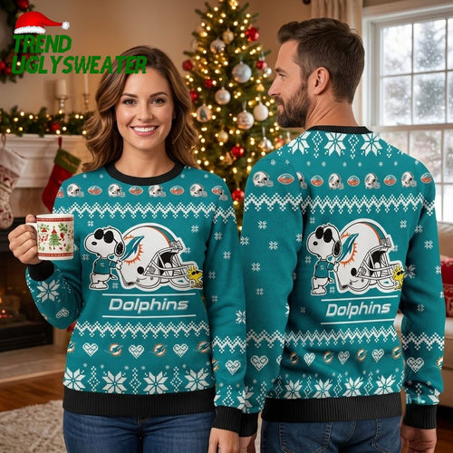 Miami Dolphins Snoopy Football Helmet Ugly Christmas Sweater