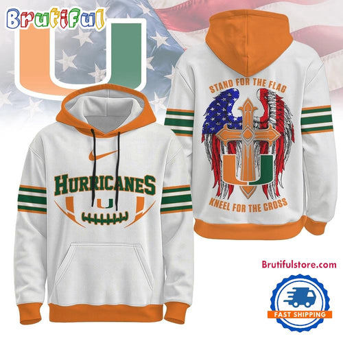 Miami Hurricanes 2025 NCAA Stand For The Flag Kneel For the Cross Hoodie