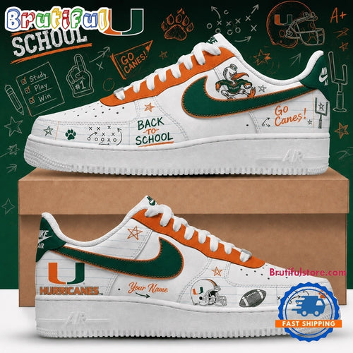 Miami Hurricanes 2026 NCAA Football Back To School Air Force 1 Shoes Sneakers