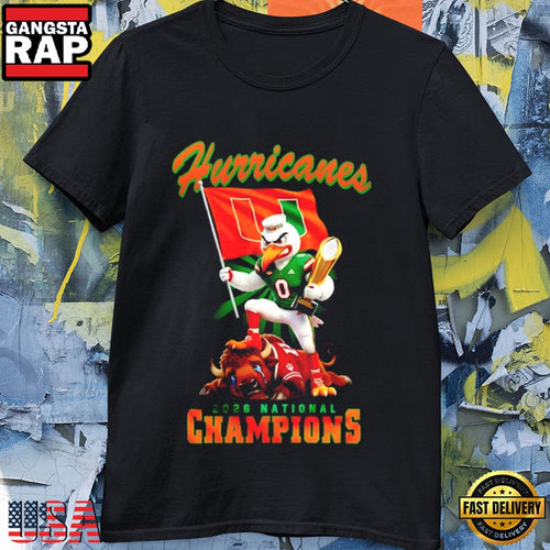 Miami Hurricanes 2026 NCAA National Champions Mascot Trophy Win T-Shirt