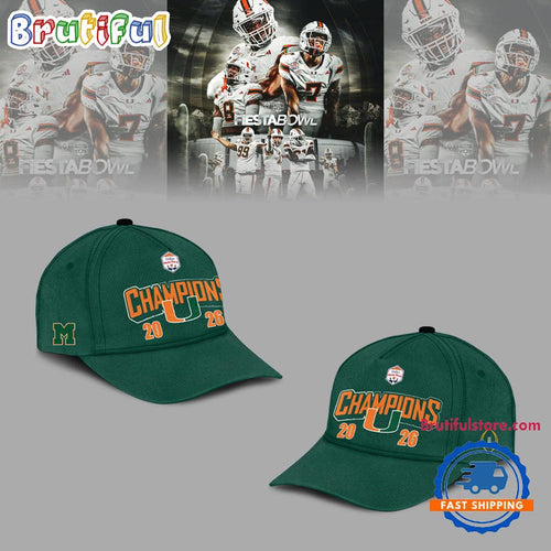 Miami Hurricanes College Football Playoff 2026 Fiesta Bowl Champions Green Cap