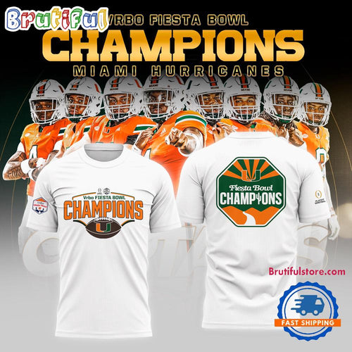 Miami Hurricanes VRBO FIESTA BOWL Champions 2026 White 3D Shirt