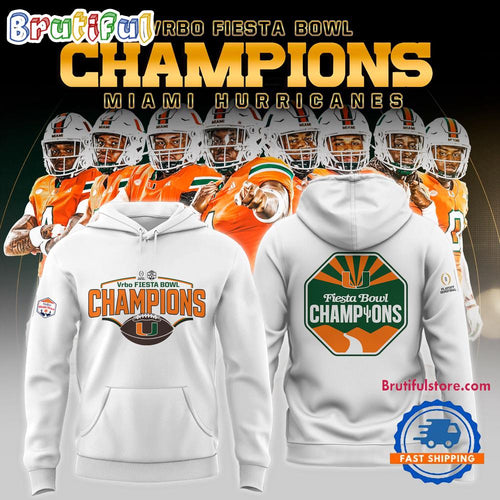 Miami Hurricanes VRBO FIESTA BOWL Champions 2026 White Hoodie Shirt