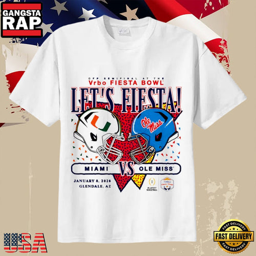 Miami Hurricanes vs Ole Miss Rebels 2026 Fiesta Bowl Helmets T-Shirt