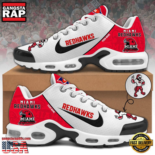 NCAA Custom Name Miami Redhawks Football Mascot Symbol Air Max Plus Shoes Running Sneakers