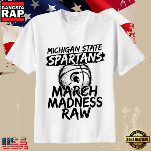 Michigan State Spartans 2026 March Madness Raw Paint Style Basketball T-Shirt
