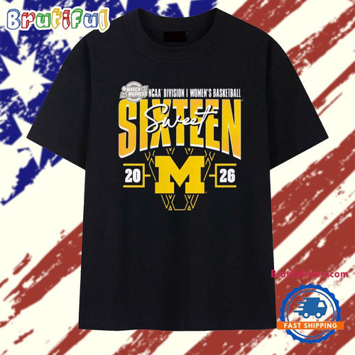 Michigan Wolverines 2026 NCAA Women’s Basketball Tournament March Madness Sweet 16 Court Shot T Shirt