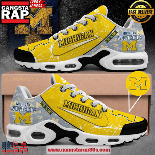 Michigan Wolverines Football Custom Air Max Plus Shoes Running Sneakers