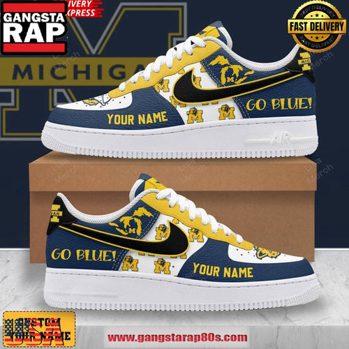 Michigan Wolverines Go Blue Custom Custom Air Force 1 Sneakers Shoes