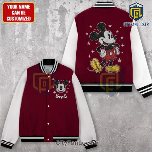 Mickey Mouse Burgundy Personalized Baseball Jacket