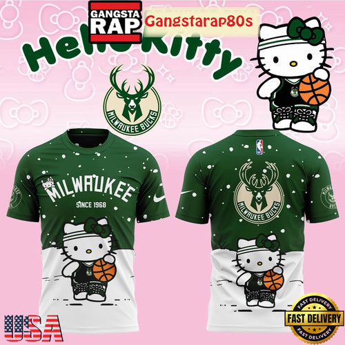 Milwaukee Bucks x Hello Kitty 2025 Christmas 3D Shirt