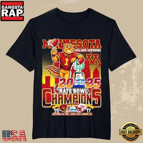 Minnesota Golden Gophers 2025 Rate Bowl Champions Mascot T-Shirt