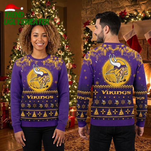 Minnesota Vikings Horned Helmet Christmas Pattern Ugly Christmas Sweater