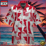 MLB Abstract Red Fanfare Cincinnati Reds Hawaiian ButtonUp Shirts
