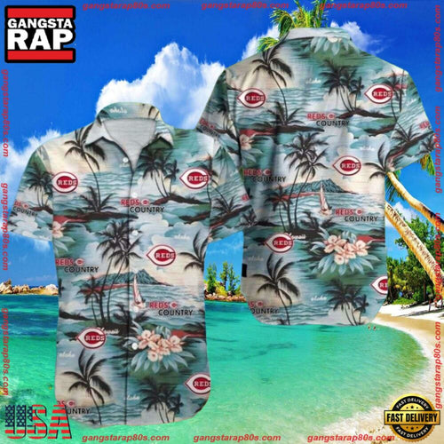 MLB Beachside Reds Serenade - Cincinnati Reds Calm Palms Hawaiian Shirt