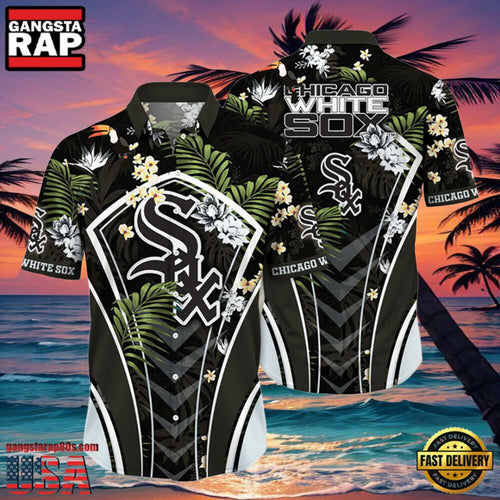 MLB Chicago White Sox Flower Tropical Aloha Hawaiian Button Down Shirt