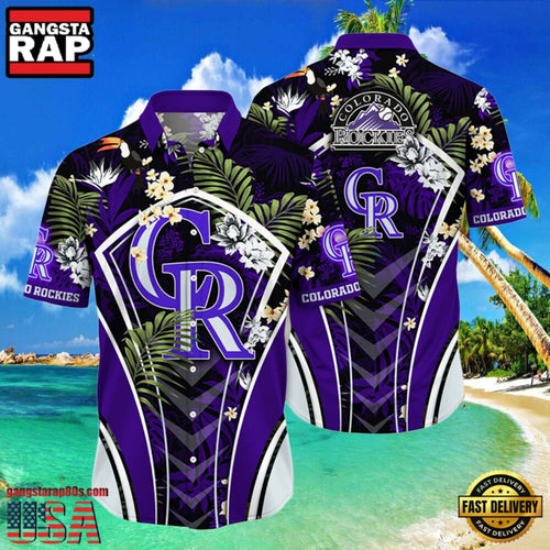 MLB Colorado Rockies Flower Tropical Hot Summer Hawaiian Button Down Shirt