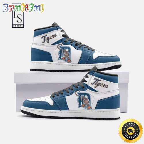 MLB Detroit Tigers White Blue Air Jordan 1 High Sneakers