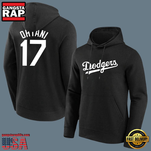 MLB Dodgers Ohtani Drawstring Pullover All Over Print Hoodie Black