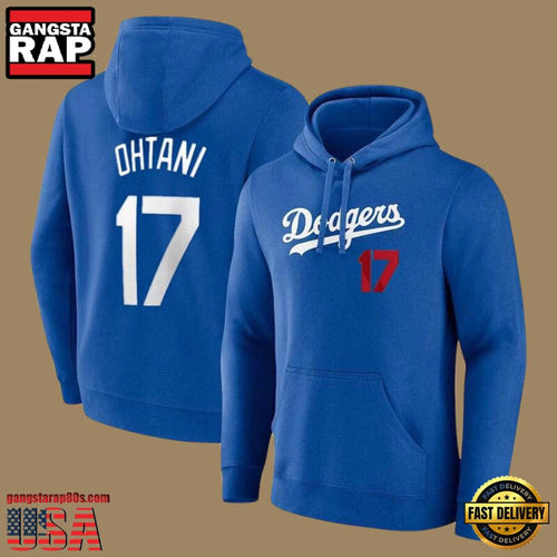MLB Dodgers Ohtani Long Sleeve Pullover All Over Print Hoodie Shirt Blue