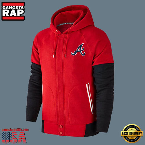 MLB Jersey Atlanta Braves Zip UP New Design Hoodie Shirt Red