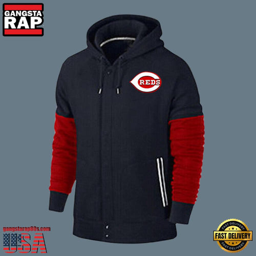 MLB Jersey Cincinnati Reds Zip UP New Design Hoodie Shirt Black