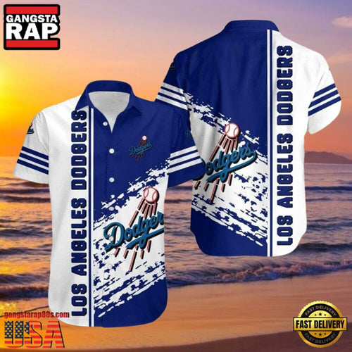 MLB Los Angeles Dodgers Splash White Stripe Aloha Shirt Fresh Blue Waves