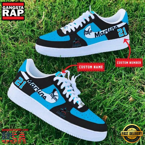 MLB Miami Marlins Custom Name Number New Design Air Force 1 Shoes Sneaker