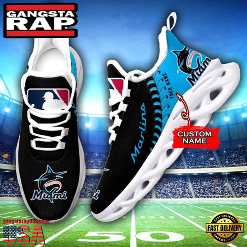 MLB Miami Marlins Unique Design Custom Name Max Soul Shoes Running Sneakers