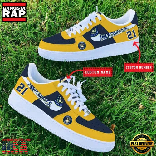 MLB Milwaukee Brewers Custom Name Number New Design Air Force 1 Shoes Sneaker