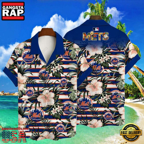 MLB New York Mets Flower Tropical Hot Summer Hawaiian Button Down Shirt