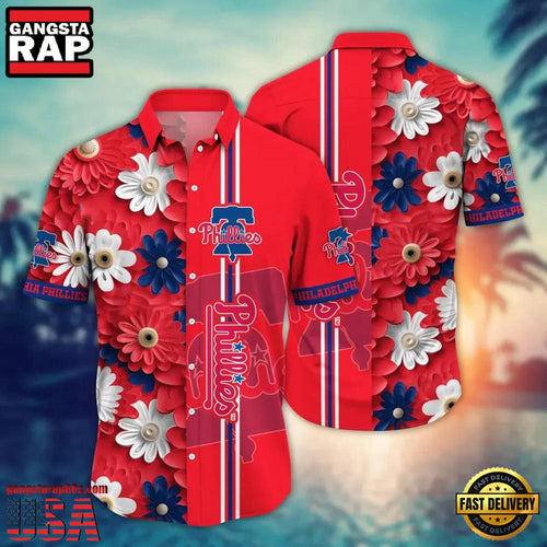 MLB Philadelphia Phillies Bold Floral Stripe Hawaiian Shirt Designer