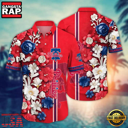 MLB Philadelphia Phillies Bold Floral Stripes Hawaiian Shirt Designer