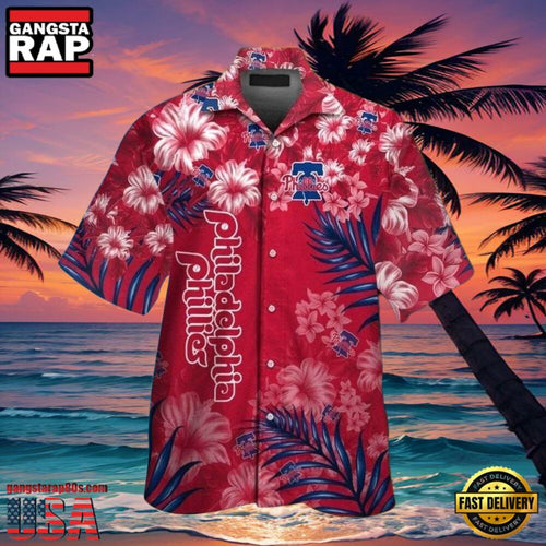 MLB Philadelphia Phillies Crimson Floral Fun Philadelphia Aloha Hawaiian Shirt