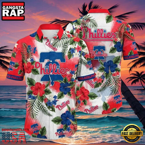 MLB Philadelphia Phillies Red Patriotic Floral Aloha Shirt