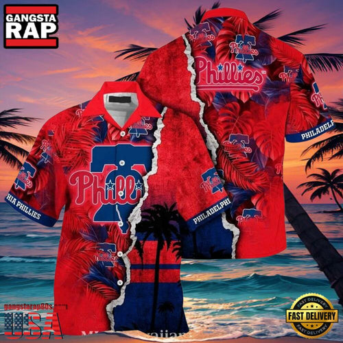 MLB Philadelphia Phillies Sunset Palms Red Horizon Aloha Hawaiian Shirt