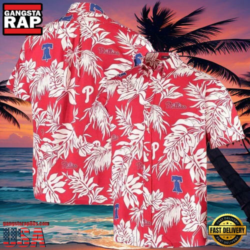 MLB Red And White Phillies Hot Summer Hawaiian Shirt With Monochrome Floral Elegance