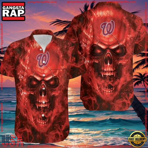 MLB Washington Nationals Skull Aloha Hawaiian Shirt