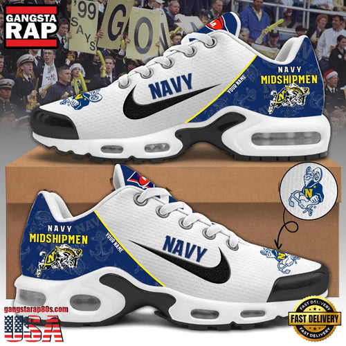 NCAA Custom Name Navy Midshipmen Football Mascot Symbol Air Max Plus Shoes Running Sneakers