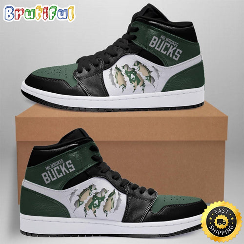 NBA Milwaukee Bucks Green Black Scratch Air Jordan 1 High Sneakers Timeless Jordan 1 Kicks