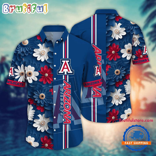 NCAA Arizona Wildcats Flower Summer Aloha Button Hawaiian Shirt