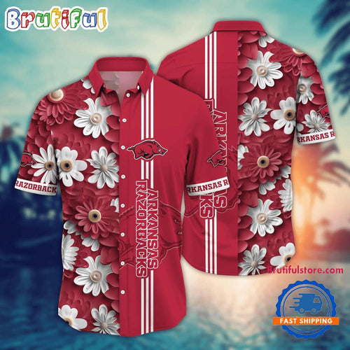 NCAA Arkansas Razorbacks Flower Summer Aloha Button Hawaiian Shirt