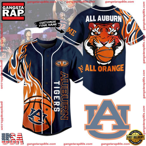 NCAA Custom Name Auburn Tigers All Auburn All Orange New Design Baseball Jersey