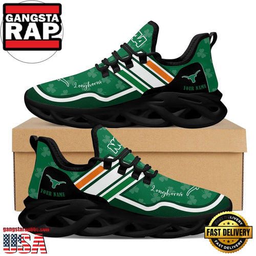 NCAA Custom Name Texas Longhorns Logo Saint Patrick’S Day Unique Design Max Soul Shoes Running Sneakers