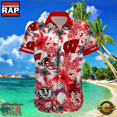 NCAA Custom Name Wisconsin Badgers Hawaiian Shirt Man